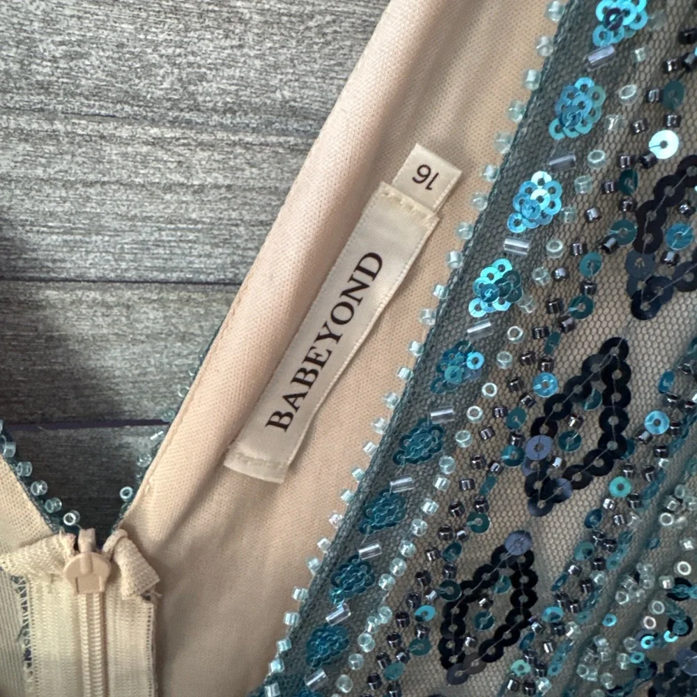 Babeyond 1920s Gatsby Beaded Dress Size 16 Teal Art Deco Formal Gown - Picture 5 of 12